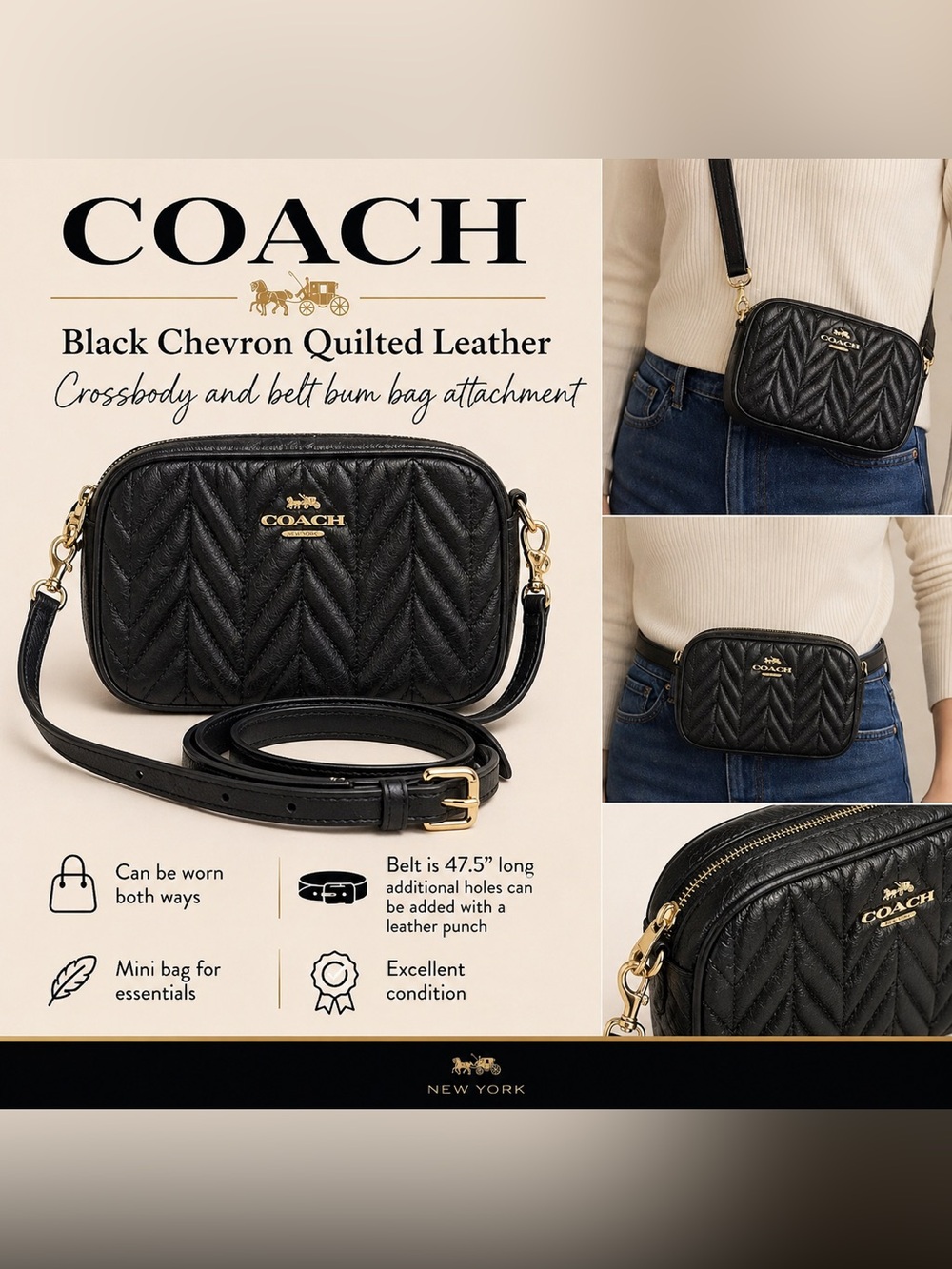 Coach Black Quilted Leather Crossbody & Bum Bag
